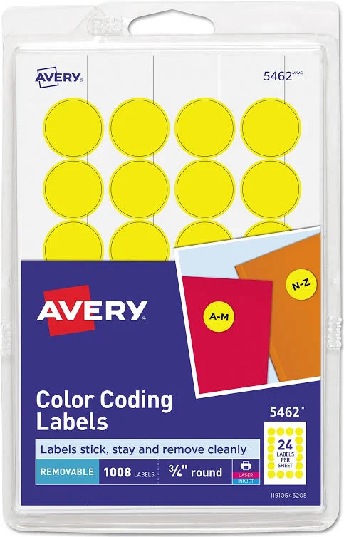 Avery Printable Self-Adhesive Removable Color- Coding Labels