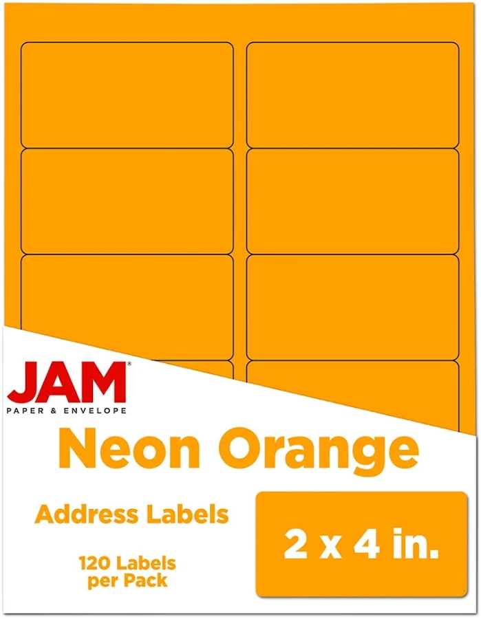 Jam Paper Shipping Labels 2 x 4 Neon Fluorescent Orange 120 per Pack
