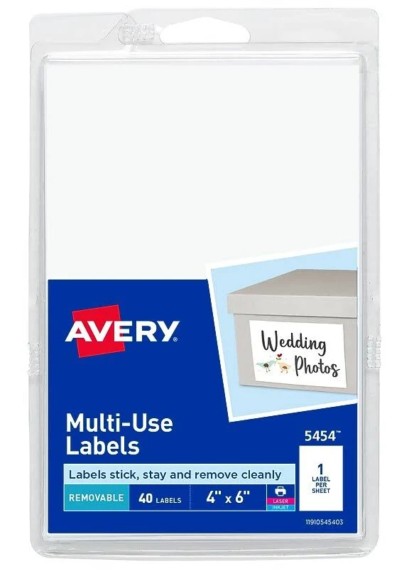 Avery Laser/Inkjet Multipurpose Labels 4" x 6" White 40 Labels/Pack