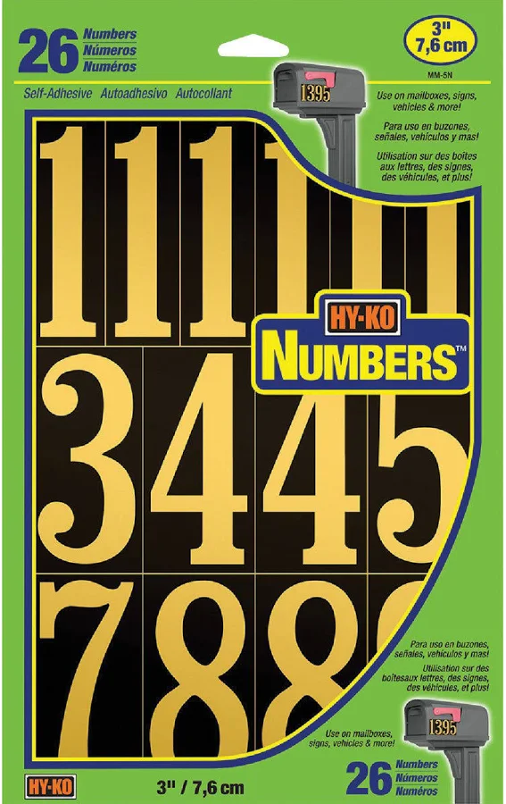 Hy-Ko MM-5N 3" Black On Gold Numbers