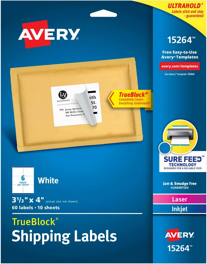 Avery?? TrueBlock Shipping Labels Sure Feed? Technology