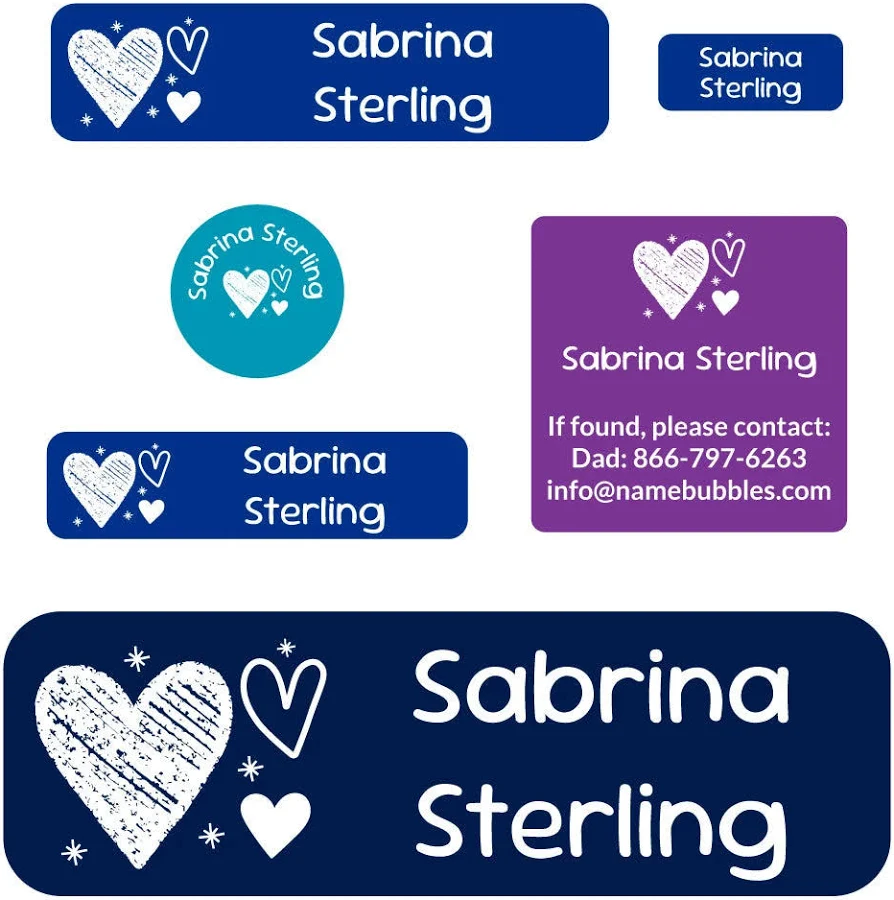 Personalized School Labels Pack - Doodle Hearts School Labels Pack - Doodle Hearts Night Sky by Name Bubbles