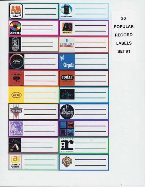 Jukebox Labels - 20 Popular record labels Sheet #1 -- Fill in you