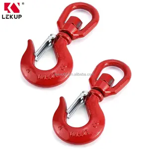 Кованый крюк-вертлюг из легированной стали для подъема грузов, красный, 2 тонны, с ушком и защелкой