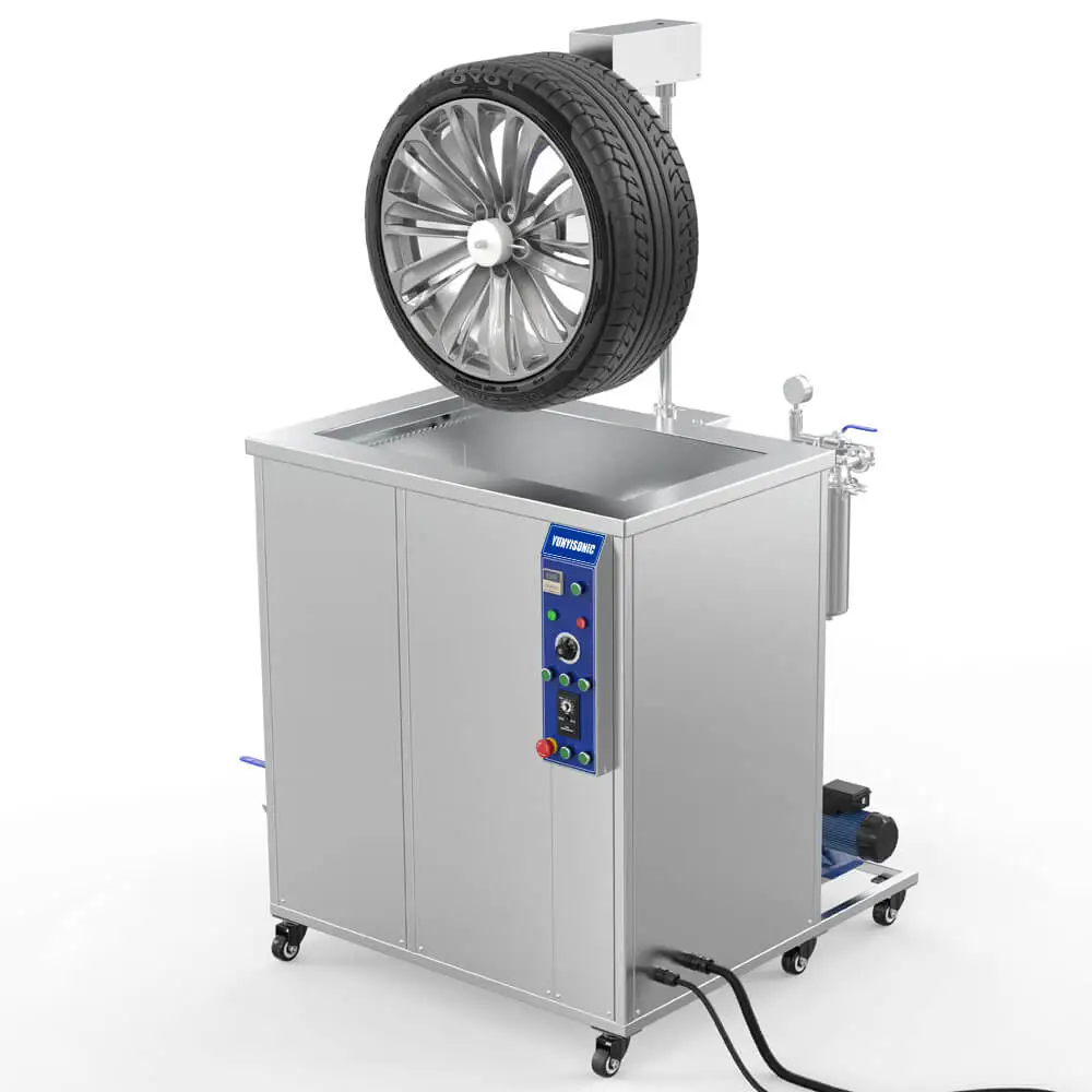 Yunyisonic Industrial Car Tire Rim Ultrasonic Cleaner with Lift: 28kHz Heated Wheel Washer, Safety Protection for Auto Repair & Maintenance Services