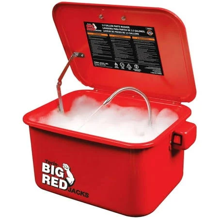 Big Red Portable Steel Cabinet Parts Washer with 110v Electric Pump, 3.5 Gallon Capacity, Red, W1035, Size: Small