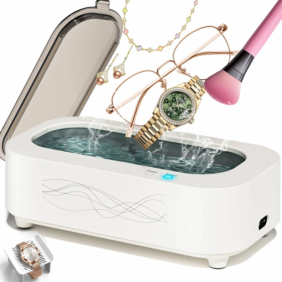 Professional Ultrasonic Cleaner, 48KHz Ultrasonic Jewelry Cleaner for Retainer,Eyeglass,Denture,Watch Band,Retainer,Ring - 2 Cleaning Modes/360°Deep 