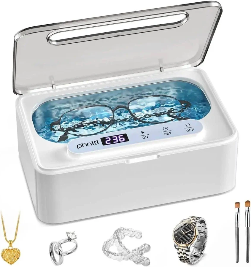 Ultrasonic Jewelry Cleaner Pro 47kHz Deep Cleaning Machine With Three Cleaning Modes For Retainers Mouth Guards Watches Rings Diamonds White Dope Clea