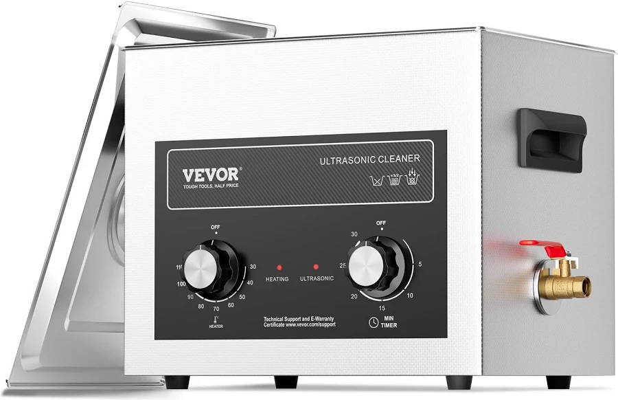 VEVOR Knob Control Ultrasonic Cleaner with Heater Timer & Basket, 240W, 10L