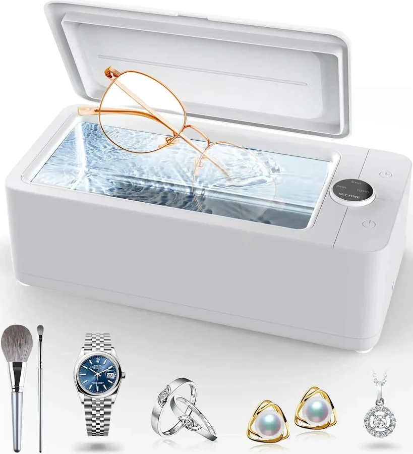 50KHz Ultrasonic Jewelry Cleaner Pro Machine With Three Timer Modes For Jewelry Eyeglasses Rings Watches Dentures 304 Stainless Steel Tank Deep Clean