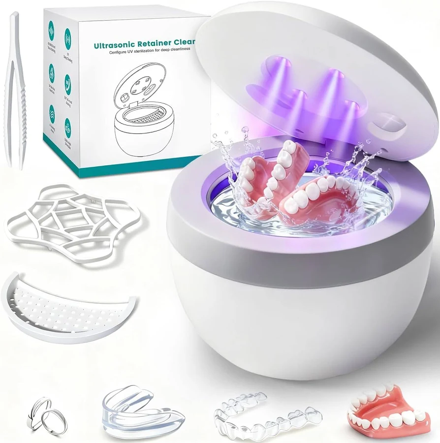 Upgraded Ultrasonic Retainer Cleaner Machine, 45kHz Ultrasonic Dentures Cleaner for Night Guards, Braces, Aligner, Toothbrush, Jewelry and More, 200ML