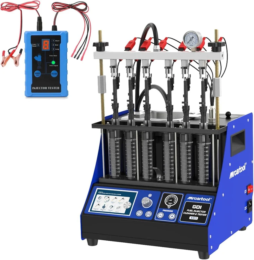 MR CARTOOL V311 Fuel Injector Cleaner Machine, 6-Cylinder Heated Ultrasonic Cleaner Tester, 110V Automotive Fuel System Injection Cleaning Tester Kit 