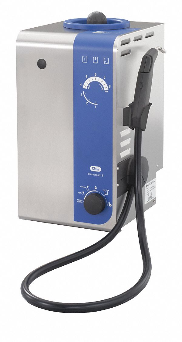 ELMA ULTRASONICS Steam Cleaner: 4 5/8 ft Hose Lg, 10 to 15 min, 20 1/2 in Overall Ht, Fixed