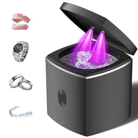 43khz Multi-Purpose Ultrasonic Cleaning Machine, Black Sonic Cleaner for Jewelry, Rings, Bracelets, Dentures, Retainers, Mouth Guards, Dental Tools 