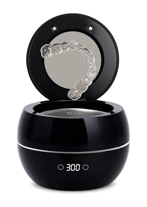 Dental Ultrasonic Retainer Cleaner Machine: 45kHz Dental Cleaning Pod for Denture, Aligner, Mouth Guard, Night Guard, Braces & Jewelry, UV Denture 