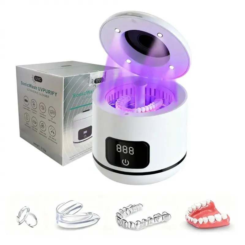Ultrasonic Retainer Cleaner, 48kHz Denture Cleaner Machine with Dual Mode Digital Timer for Braces, Night Guard, Mouthguard, Toothbrush, Jewelry, 