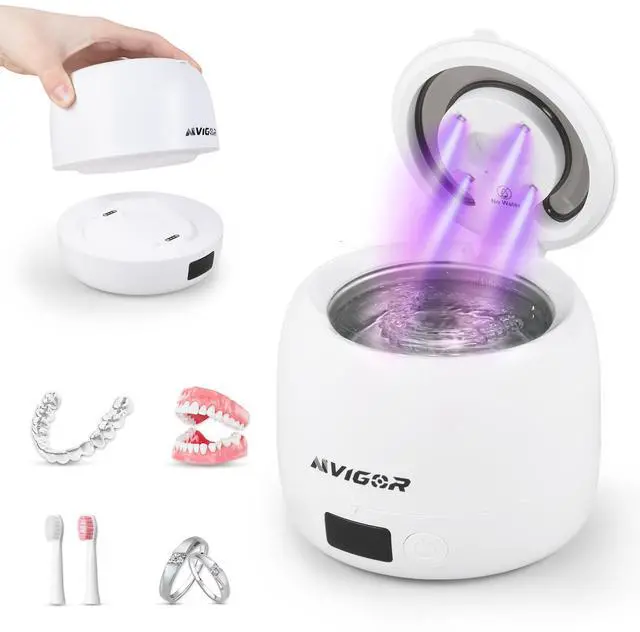 Dental Ultrasonic Retainer Cleaner Machine - 45kHz Separable Dental Cleaning Pod with Digital Timer & 200ML Tank - Professional Device for Dentures, 