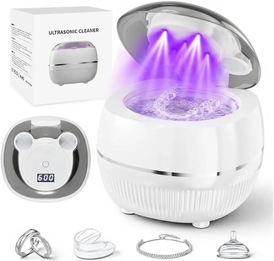 Ultrasonic Retainer Cleaner Pod - 48kHz Dental Sterilizer Machine with 2 Modes, 220ML Capacity for Dentures, Mouth Guards, Toothbrush Heads Home 