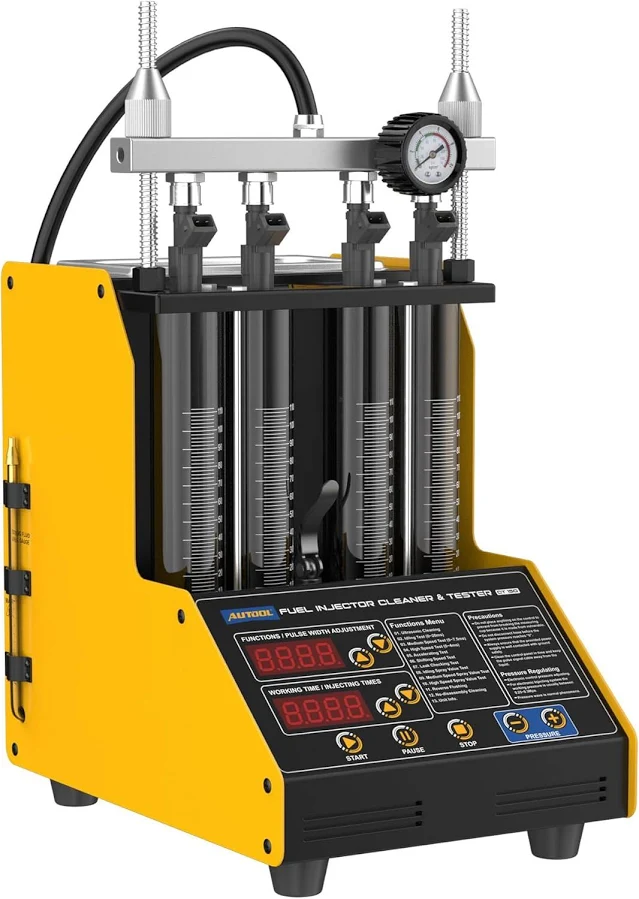Fuel Injector Cleaner Tester, 4 Cylinder Injector Cleaner Machine, 3 Types Adapter, 3 Cleaning & 9 Testing Functions for Automotive & Motorcycle, 110V