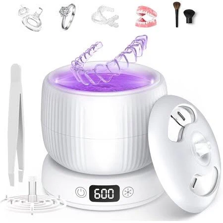 2025 Upgraded Ultrasonic Retainer Cleaner Machine with 4 Modes & Removable Base and Top Cover Suitable for Dental Appliances, Mouth Guard, Night Guard
