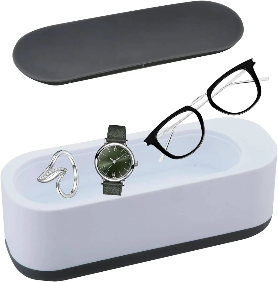 Ultrasonic Cleaner For Glasses Jewelry And Dentures Portable Small Desktop Machine With Anti Slip Base Quiet Operation Safe 304 Stainless Steel Tank E