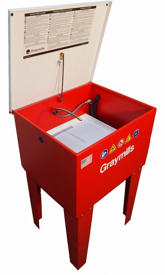 Graymills Solvent Parts Washer: For Solvent-Based Solution Base Type, Soak, Steel, 33°F Min Op Temp Model: PL244-A