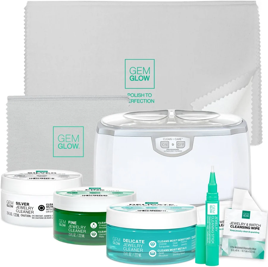 Gem Glow Complete Jewelry & Watch Cleaning Pro Care System with Ultrasonic Machine