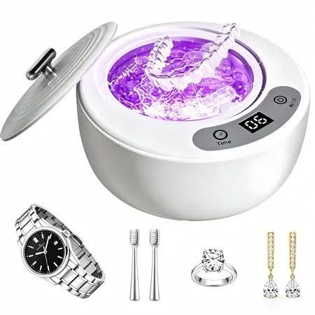 Upgraded Ultrasonic Retainer Cleaner Machine, 49kHz Ultrasonic Dentures Cleaner for Night Guards, Braces, Aligner, Toothbrush, Jewelry and More, 200ml