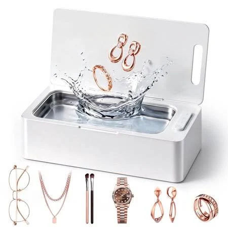 Ultrasonic Jewelry Cleaner Machine for Eyeglass, Sunglasses, Ring, Watch Strap, One-Touch Operation, 3 Timer Modes, Women's, Size: One size, White