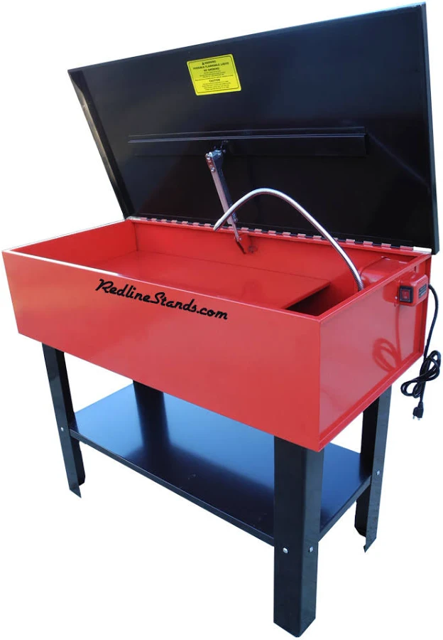 Redline Engineering RE40PW 40 Gal Parts Washer – All‐Steel Red, Built‐in Drain & UL Pump