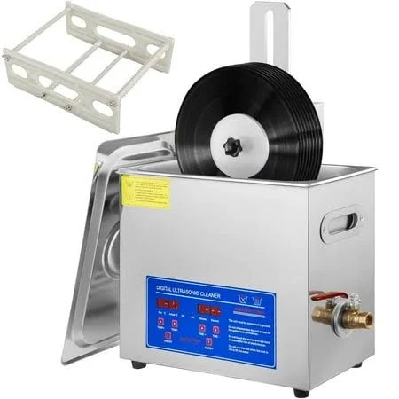 Shengjinsh Ultrasonic Vinyl Record Cleaner 6L 40kHz Vinyl Ultrasonic Cleaning Machine 180w Ultrasonic Cleaner 4 Records Vinyl Sonic Cleaner Stainless 