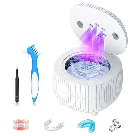 Ultrasonic Retainer Cleaner Machine, 45khz 25W Dental Cleaning Pod For Mouth Guard, Aligner, Night Guard, Braces, Ring And Jewelry, 200ml Portable, 