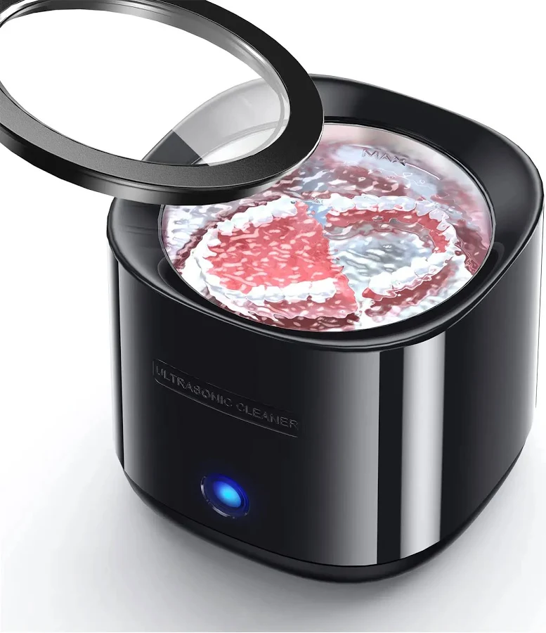 Ultrasonic Jewelry Cleaner & Retainer Cleaner Machine - 200ML Capacity, 45kHz Cleaning for Dentures, Mouth Guards, Braces, Toothbrush Heads & Jewelry 