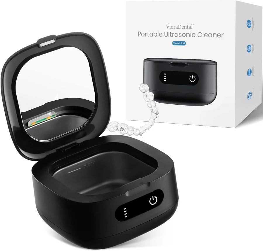 Viora 52kHz Cordless Ultrasonic Retainer Cleaner: Rechargeable UV Dental Cleaning Pod for Invisalign, Denture, Mouthguard, Nightguard, with Mirror, 