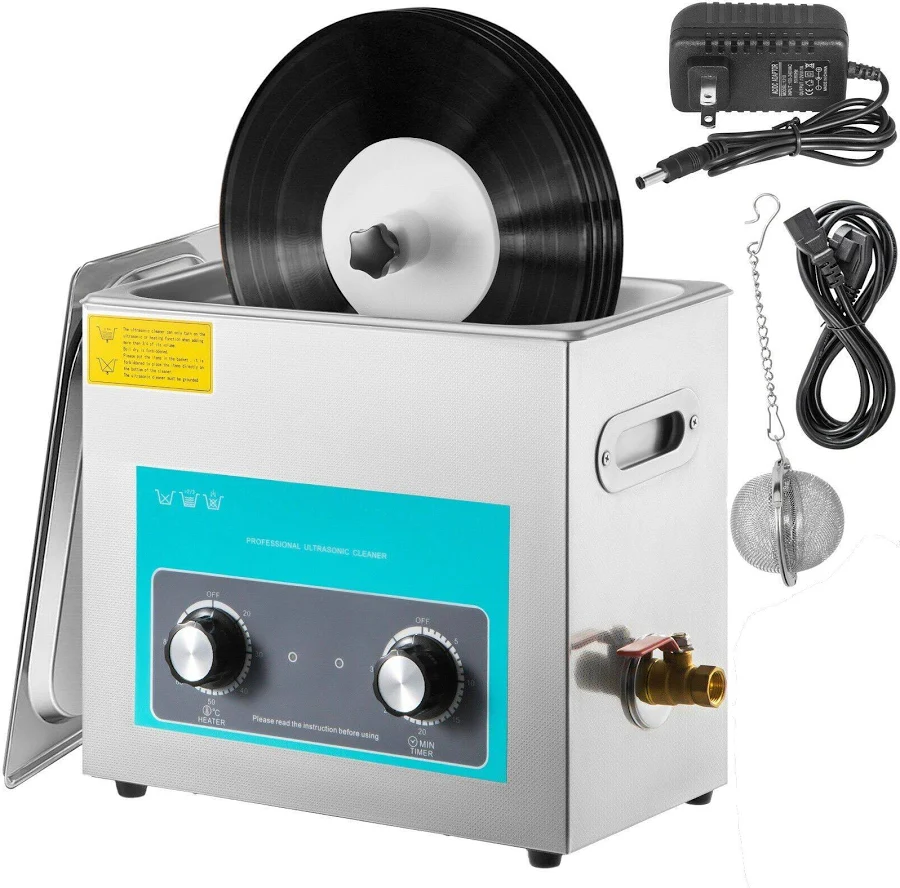 VEVOR Ultrasonic Vinyl Record Cleaner 6L 40kHz Vinyl Ultrasonic Cleaning Machine Knob Control Record Ultrasonic Cleaner 8 Records Vinyl Sonic