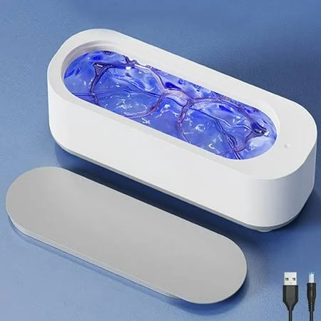 Ultrasonic Eyeglass Cleaner Machine | Portable Multifunctional Jewelry Watch Razor Glasses Cleaning Device | 47kHz Cordless USB Rechargeable | 1 Pack 
