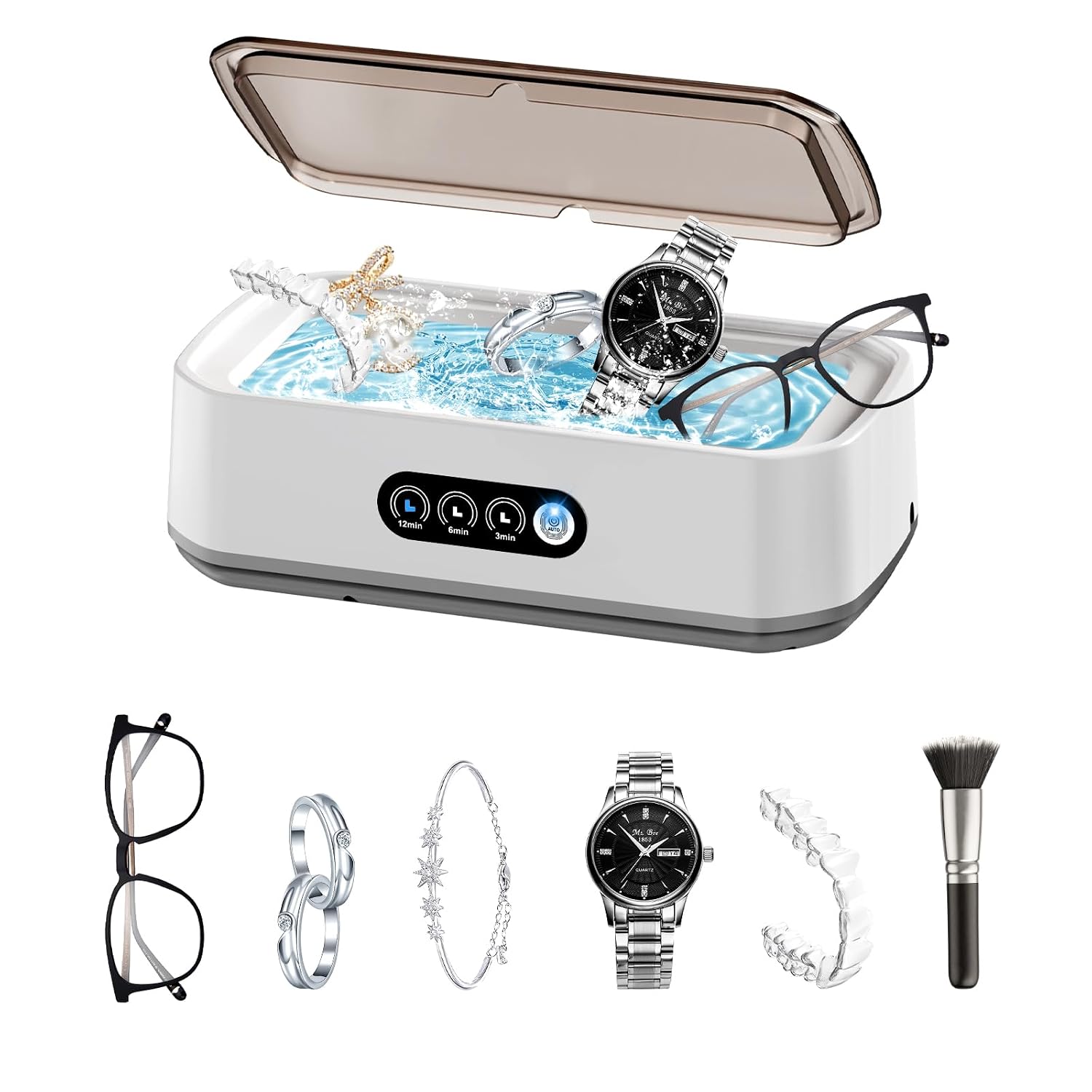 Ultrasonic Jewelry Cleaner, 50kHz Professional Portable Jewelry Cleaner Ultrasonic Machine with 3 Timer Modes, 22 oz Ultrasonic Cleaner for Eyeglasses