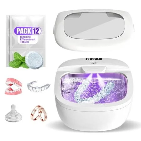 Ultrasonic Retainer Cleaner Machine, 45kHz Dental Cleaning Pod with Digital Timer, 200ml & 4 Modes for All Dental Appliances,for Denture, Aligner, 