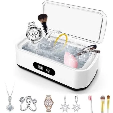 Ultrasonic Jewelry Cleaner, 48KHz Ultrasonic Cleaner Machine for Jewelry, 304 Stainless Steel 12oz Cleaning Pod for Glasses, Rings, Retainers, Watch 