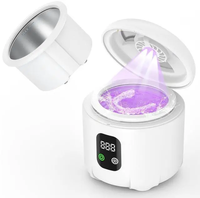 Ultrasonic Retainer Cleaner 25W Portable Ultrasonic Denture Cleaner Multi-Mode 45KHz with Drying and Removable Inner for Dental Trays, Braces, Jewelry