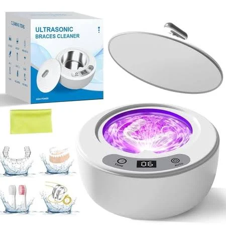 Csongaza Upgraded Ultrasonic Retainer Cleaner Machine, 48kHz 200ml Dentures, Night Guards, Braces, Aligners, Toothbrush & Jewelry Cleaner, 5 Cleaning 