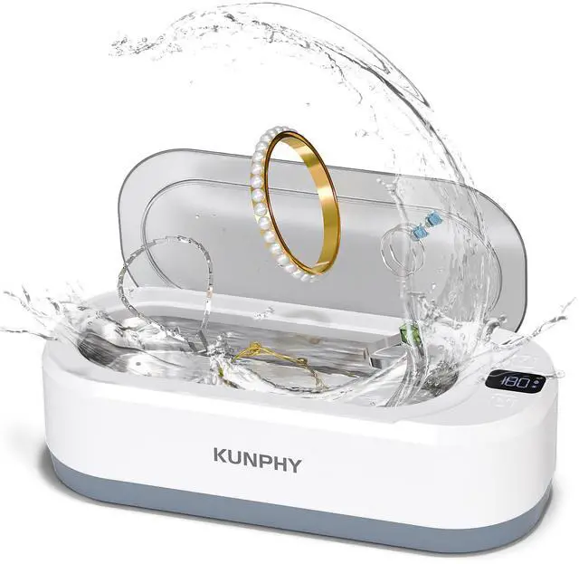 Upgraded KUNPHY Ultrasonic Jewelry Cleaner, 350ML 48KHz Professional Ultrasonic Cleaner Machine with 3 Digital Timers, Touch Operation for Eyeglass, 
