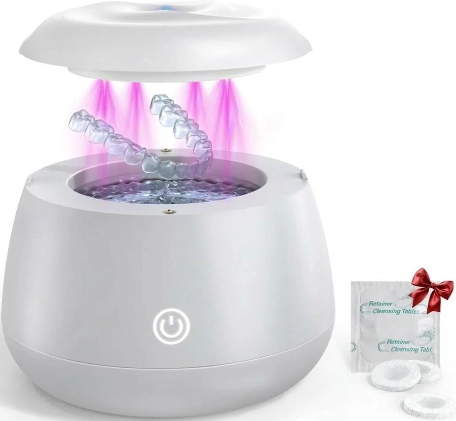Lukvuzo Ultrasonic Retainer Cleaner Machine 48kHz Dental Cleaning Pod for Braces Night Guard Mouthguard Toothbrush Jewelry 7oz Capacity