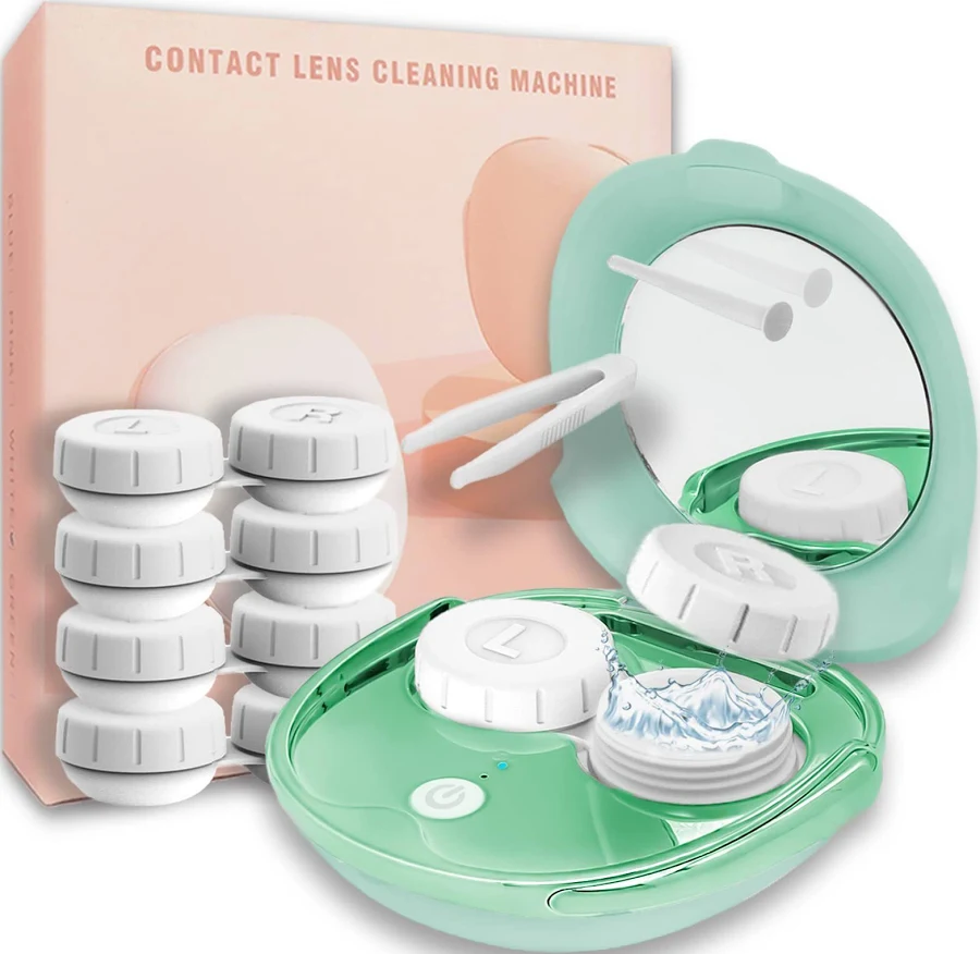 Contact Lens Cleaner, Portable Ultrasonic Contact Lens Cleaning Machine with USB Charger and Solution Soak Case Kit for Soft Lens