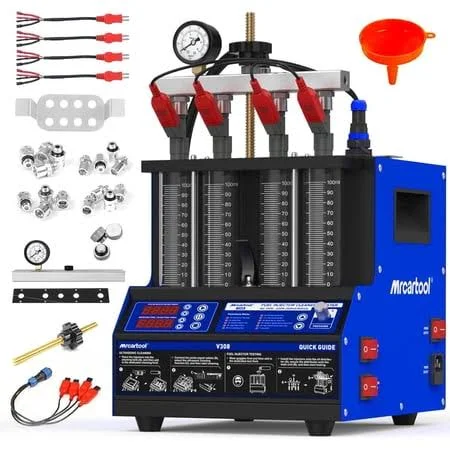 Mrcartool Ultrasonic Fuel Injector Tester 4-Cylinder Fuel Injector Cleaning Machine for Cars Motorcycles, Size: 11.42 x 10.24 x 10.75, Blue