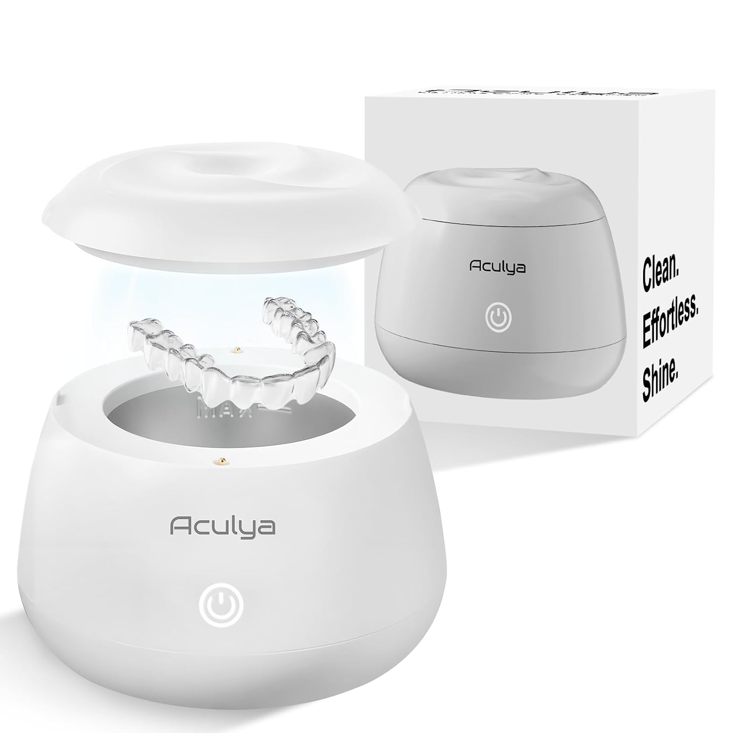 Ultrasonic Retainer Cleaner Machine 48 kHz Denture Cleaner 200ml Dental Cleaner Pod for Aligner Retainer, Jewelry, Night Guard, Brace, White
