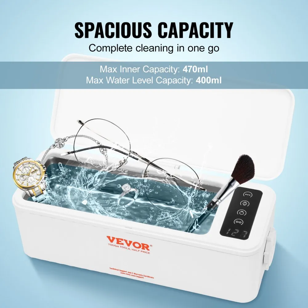 Ultrasonic Jewelry Cleaner Machine - 50KHz With 5 Timer Settings For Jewelry, Glasses & More