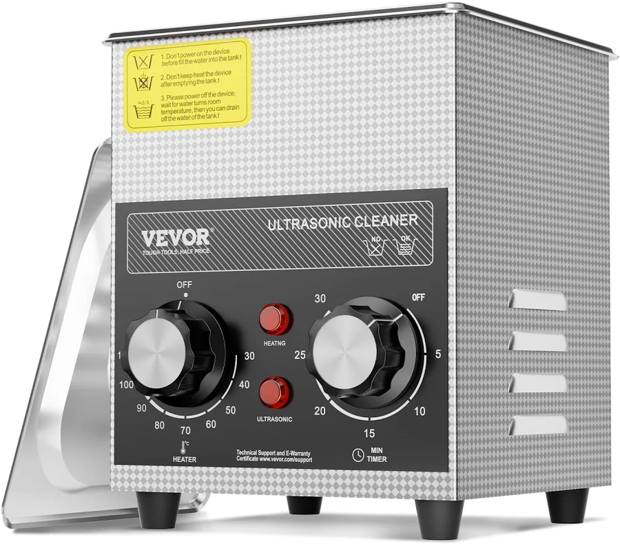 VEVOR - 2L Ultrasonic Cleaner with Heater Timer & Basket, Professional Digital Sonic Cavitation Machine, 60W Cleaning Machine - Silver
