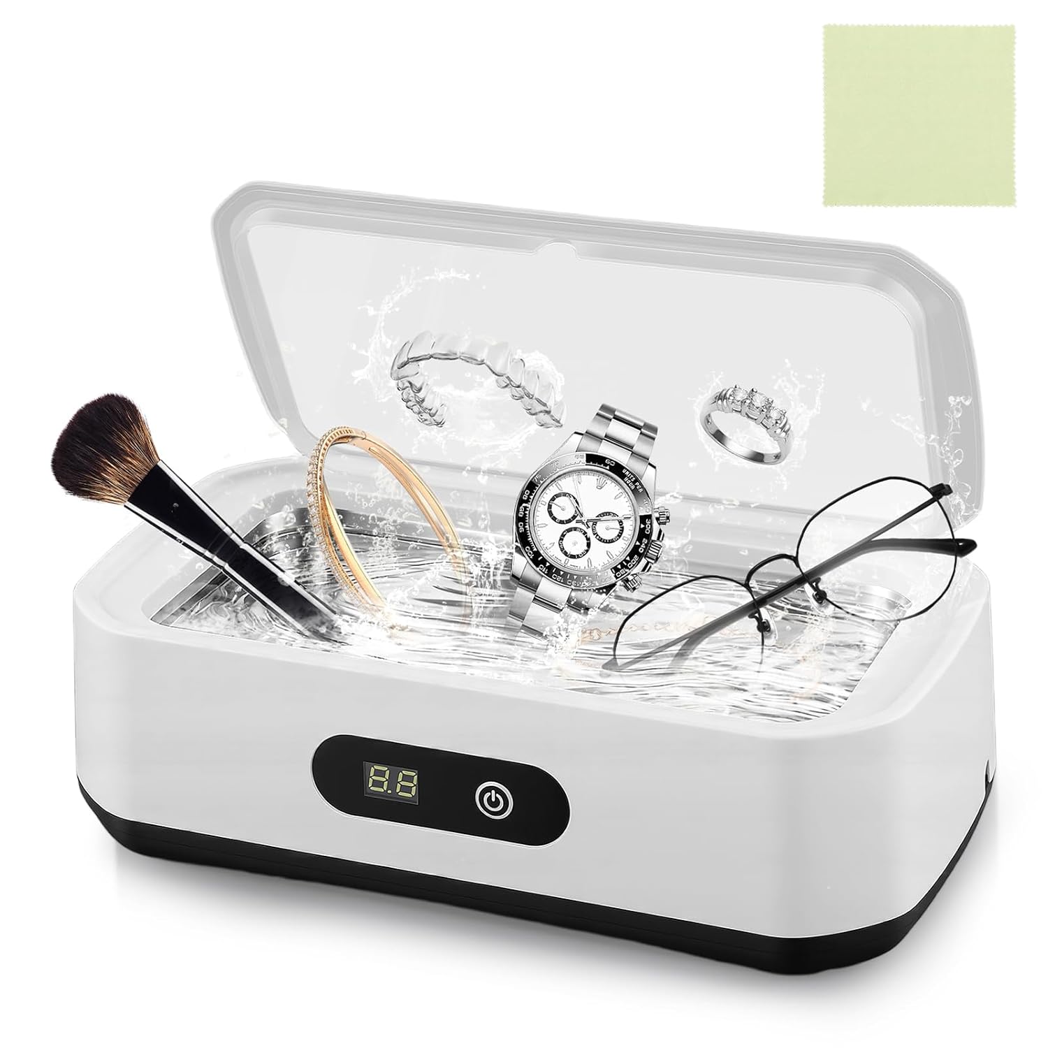 Ultrasonic Jewelry Cleaner, 48KHz Eyeglasses Cleaner Machine, Ultrasonic Cleaner Machine with Digital Timer and LED Display for Jewelry, Eyeglasses, 