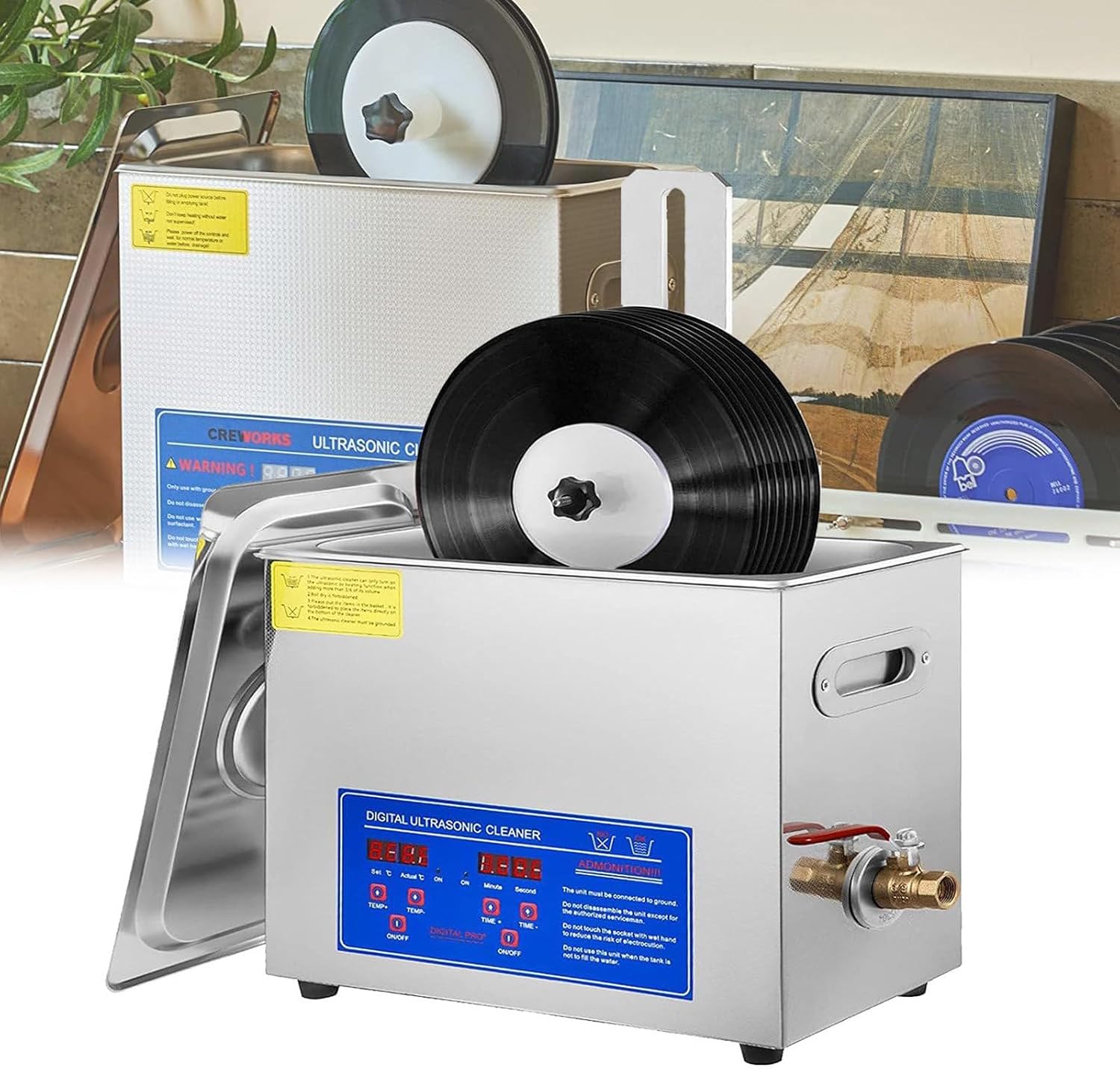 Vinyl Records Cleaning Machine,Commercial Record Cleaner with Basket & Fine,Clean 1-6 Records at Once